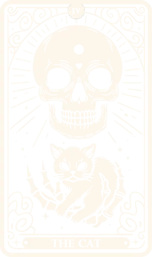 The Cat Tarot Skull - tarot card, tarot, skull, bone, pop culture, horror, horror, halloween, nerd, magic, vintage, retro, mystical, black magic, magic, cats, cat, cute, kitty