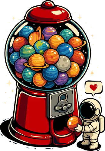 Gumball Galaxy - Retro, Weltraum, LM2Kone, Astronaut, Astronomie, Süßigkeiten, süß, Essen, lustig, lustiges Weltraum-Shirt, Galaxie, Geek, Kaugummi, Kaugummiautomat, Illustration, Planeten, Pop-Art Gumball Galaxy - Retro, Weltraum, LM2Kone, Astronaut, Astronomie, Süßigkeiten, süß, Essen, lustig, lustiges Weltraum-Shirt, Galaxie, Geek, Kaugummi, Kaugummiautomat, Illustration, Planeten, Pop-Art