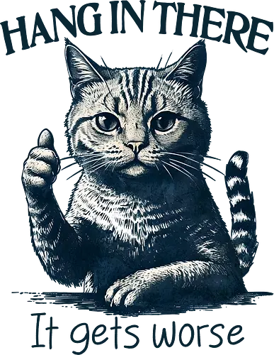Hang in There - hang in there, it gets worse, worse, cat, cats, humor, funny, retro, sarcastic, sarcasm, meme