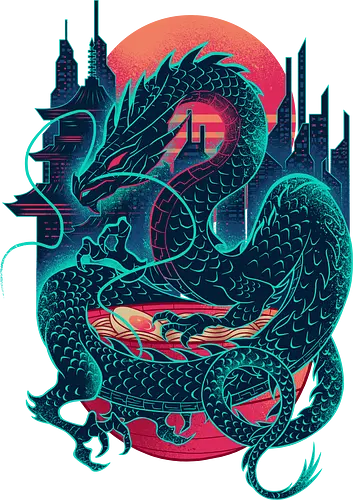 Ramenpunk - ramen, cyberpunk, dragon, dystopian, fantasy, futuristic, geek, japanese, neo tokyo, neon, noodles, ramen bowl, retrofuture, sci fi, surreal
