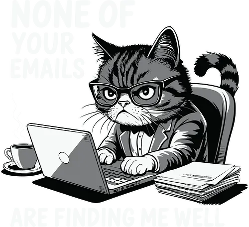 None of your emails are finding me well - cat, laptop, coffee, humor, glasses, desk, emails, cartoon, office, expression