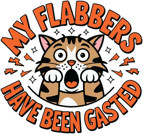 My Flabbers Have Been Gasted - cat, cartoon, surprised, humor, phrase, lettering, orange, expression, typography