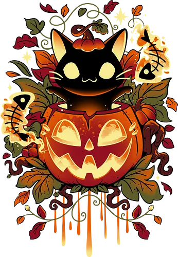 Autumn Tricks - halloween, katze, cat, jack-o-lantern, kürbis, pumpkin