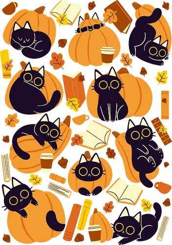 Cats, Pumpkins and Books - halloween, kürbis, pumpkin, cat, katze, cute
