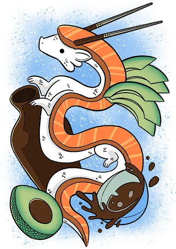 Sushi Dragon - sushi, dragon, drache, food, nigiri, Soy, avocado