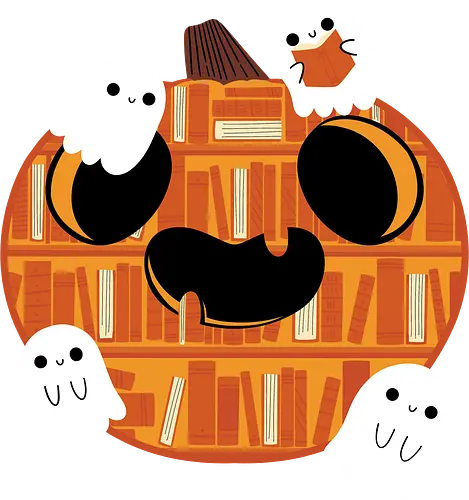 Pumpkin Library - pumpkin, kürbis, buch, bücher, geist, ghost, halloween